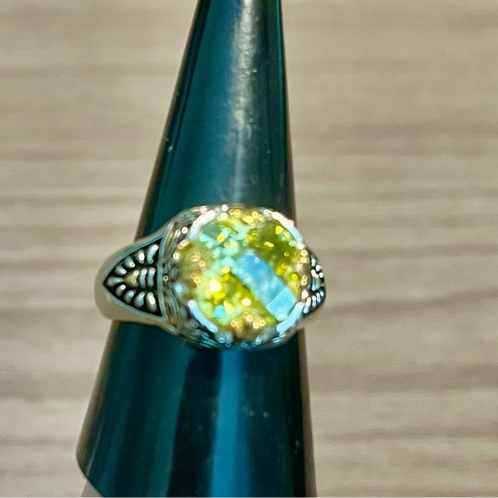 Sliver ring with gem.